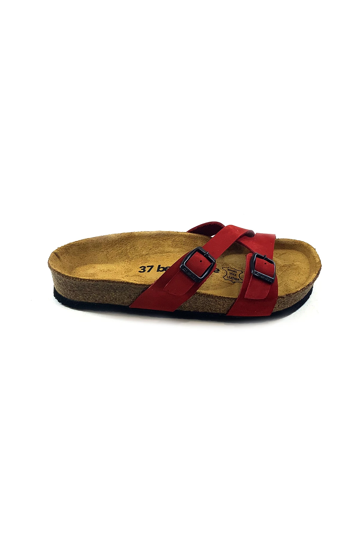 

ORIOLE Red Two Strap Anatomical Natural Cork Sole Real Leather Women Sandals