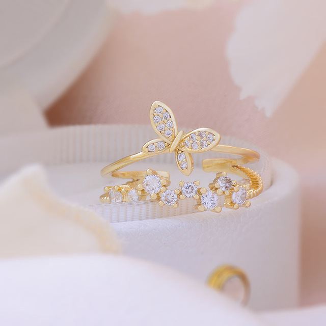 Butterfly Ring For Women Hollow Rhinestone Sparkling Open Adjustable Exquisite Ring Engagement Party Gift Fashion Jewelry