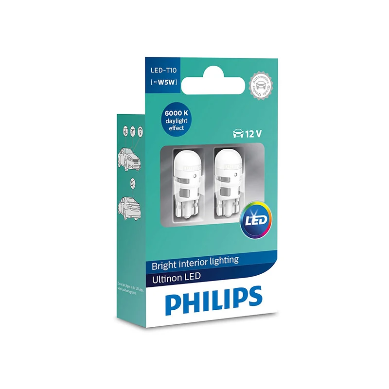 Philips светодиодный H4 H7 H8 H11 H16 9005 9006 9012 HB3 HB4 H1R2 Ultinon Эфирное светодиодный автомобиль 6000 К белый свет фар - Испускаемый цвет: W5W-11961ULWX2