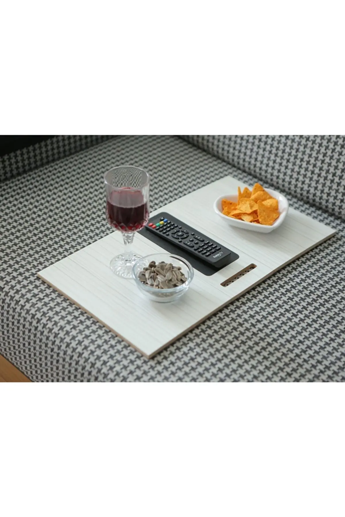 Wooden Side Table With Phone Stand Sofa Tray Mat 50x28 cm Placemat Center Leather Decorative Armrest  Non Slip Folding Design