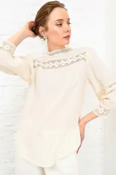 

Trend Alacati Style Women Filet Lace Detailed Linen Blouse ALC-X4084