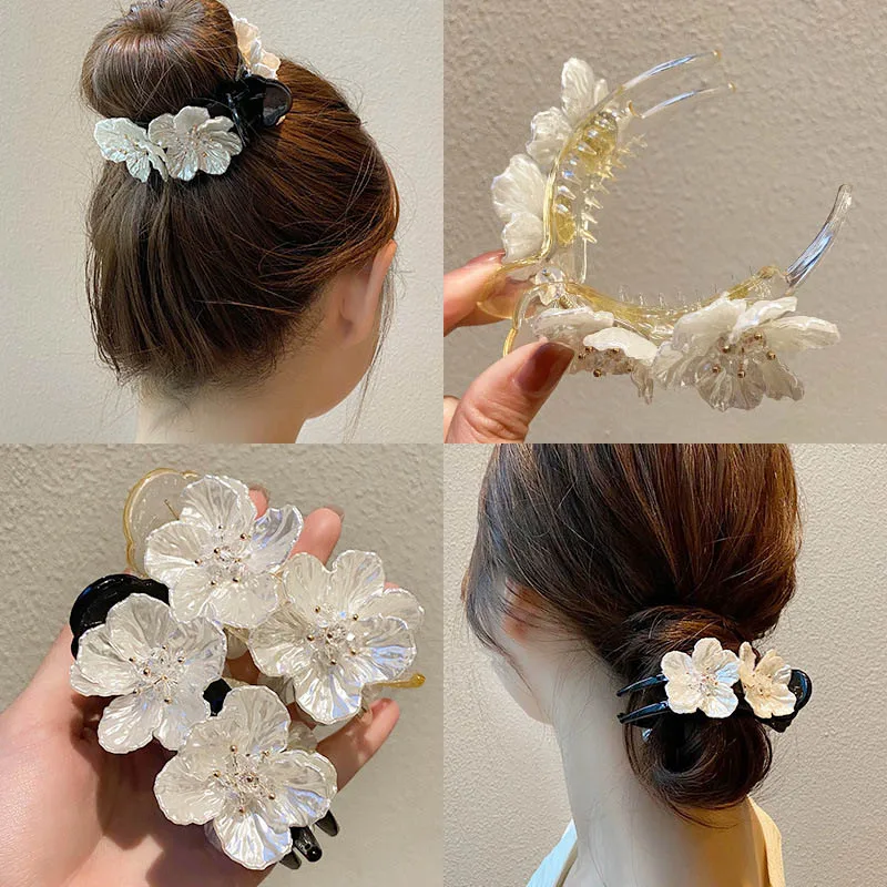 Imitation Ceramic Flower Hair Clip Claw Shell Hairpin for Women Elegant Girls Fresh Style Barrettes Temperament Hair Accessories mermaid barbi accessories jewelry set sequins purse necklace bracelet bow hair clip shell earring gift for girls photo props