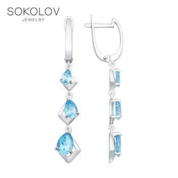 

Sokolov silver drop earrings with stones with Topaz, fashion jewelry, 925, women's/men's, male/female, long earrings, women's male