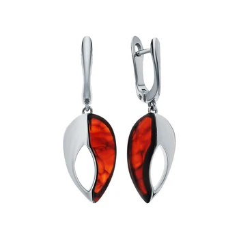 

Silver earrings with amber sunlight sample 925