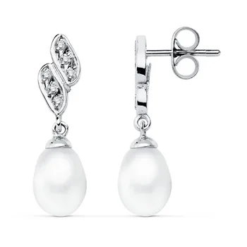 

Earrings 9k white gold long 25mm. Beads zircons woman close pressure width 7mm.