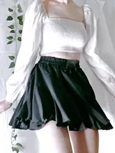 Surmiitro-Falda corta de gasa blanca y negra para mujer, Falda corta Coreana de cintura alta, plisada, Mini, estética, para verano, 2021