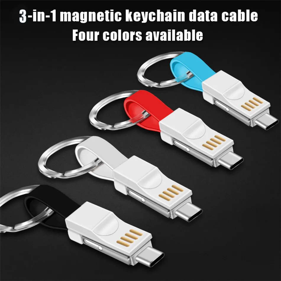 3 в 1 USB кабель Micro usb type C кабель Портативный Ключ для iPhone Xs Max 8 7 Plus samsung S9 мини брелок зарядное устройство зарядный кабель