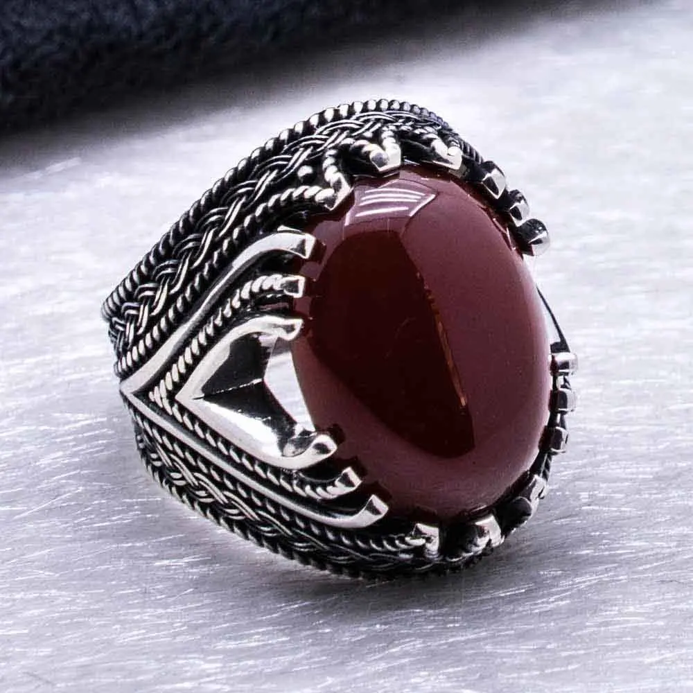 925 пробы серебряный с агатом каменное серебряное кольцо