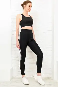 

Trend Alacati Style Women Black Stripe And Tulle Detailed Athlete Leggings ALC-X4105