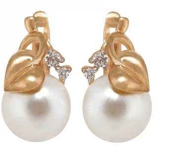

Примаэксклюзив leaf earrings with pearls and cubic zirconia in red gold