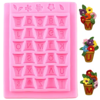 

Letter Flower Pot Silicone Mold DIY Cupcake Topper Fondant Cake Decorating Tools Polymer Clay Candy Chocolate Gumpaste Molds