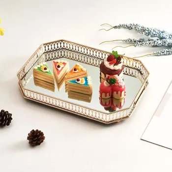 

Portable Vintage Glass Mirror Tray Home Decorative Desktop Storage Plate Fruit Jewelry Display Stand