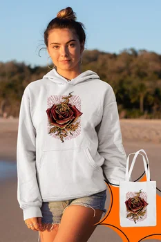 

Angemiel Wear Red Rose White Female Hooded Sweatshirt Bags Kombin