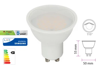 

Led lamp GU10 5W 220V 110 degree White neutral 4000 diffuser opal chips Smd Samsung warranty 5 years SKU-202