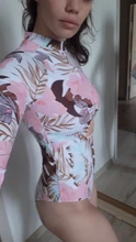 Bañador estampado de flores para mujer, una pieza, monokini, manga larga, traje de baño para surfear
