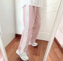 MINGLIUSILI-Pantalón de pierna ancha Kawaii para mujer, pantalones con estampado de conejo a la moda, coreanos, de cintura alta, color rosa, primavera 2021