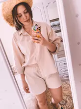 Msfancy-Conjunto de dos piezas de verano para Mujer, conjunto de pantalones cortos de 2021 algodón, camisa holgada Vintage Bohemia, pantalones cortos de cintura alta