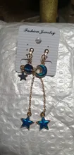Pendientes asimétricos de círculo azul esmaltado para mujer, de estilo coreano, estrella, Luna, planeta, no perforados, regalo de fiesta