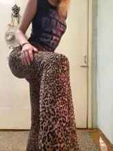 Sweetown marrón leopardo Y2K Joggers de cintura alta pantalones doble capa de red E chica estética Pantalones mujer pantalones de chándal