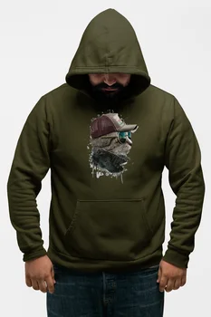 

Angemiel Wear Streetstyle Bespectacled Cat Green Men 'S Hooded Sweatshirt