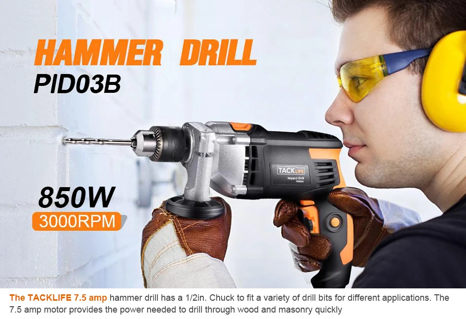 Tacklife Pid03b Hammer Drill 7.5a 3000 