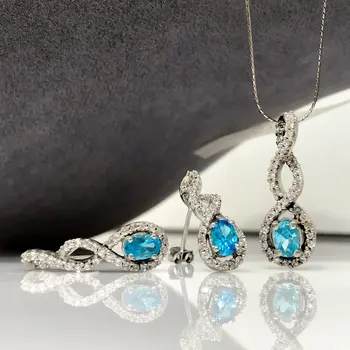 

Aquamarine Top Quality Elegant Silver Necklace Earrings Set