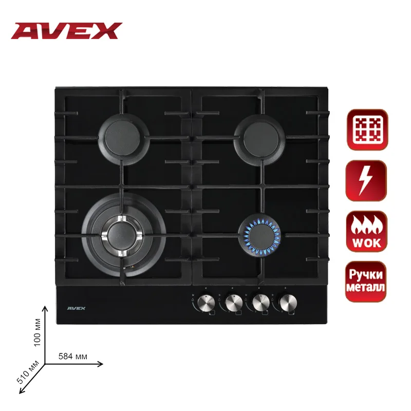 Встраиваемая панель с чугунными решетками AVEX HM 6042 B ручки темный металл чёрное