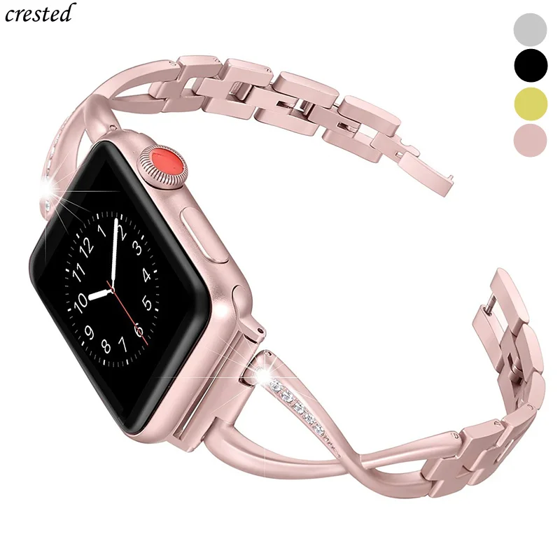 Браслет из нержавеющей стали для Apple watch band 40 мм/44 мм металлический Алмазный