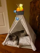Pet Teepee Dog & Cat Bed White Canvas Dog Cute House-Portable Washable Dog Tents 