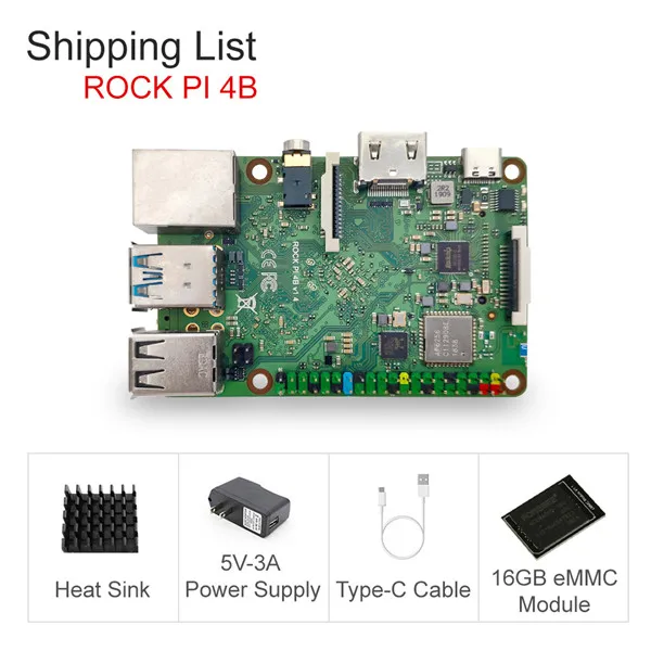 ROCK PI 4B V1.4 с аксессуарами iRockchip RK3399 ARM Cortex SBC/одноплатный компьютер, совместимый с Raspberry Pi дисплеем