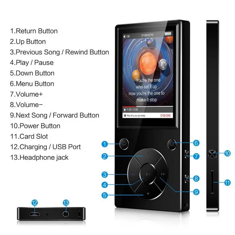 Новое поступление Bluetooth MP3 плеер 2 4 дюйма большой экран HD 8 ГБ/16 ГБ HIFI музыкальный