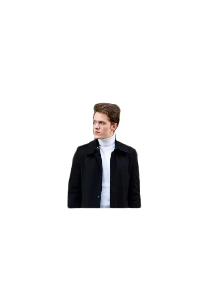 Men's Black Cachet Coat 2021 Autumn Winter Season Removable Fur Collar Slim Fit Regular Hidden Button Casual PocketWarmOuterwear