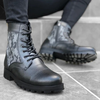 

BOA Lace-Up Zipper Camouflage Male Sports Postal Boots, High Quality 100% Vegan Leather Men Boots. Shoe Boot, Sneaker Boot, Young Man Boots, Chaussures De Jeunes Hommes, Leather Boots