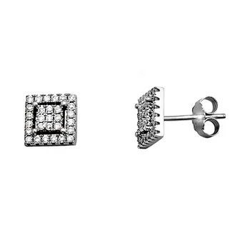 

925 Sterling silver earrings m. Rhodium square zircons [AA3582]