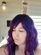 Peluca de cabello sintético ondulado corto con flequillo para mujer, pelo Natural Rubio, Morado, de color rosa, Lolita, Riversa, 14 pulgadas