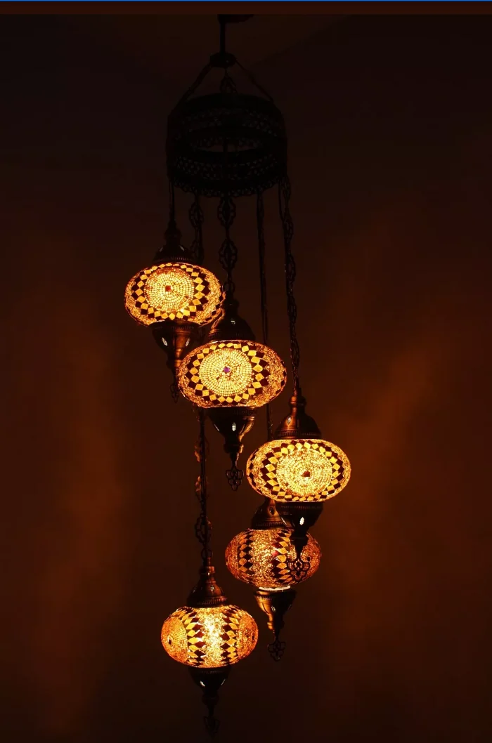 

Unique Turkish Handmade Gold Color 5 ball mosaic chandelier. Turkish Mosaic Chandelier, Turkish lamp, Table lamp,