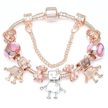

Angemiel Rose Silver Color Robot Heart Charm Bracelet