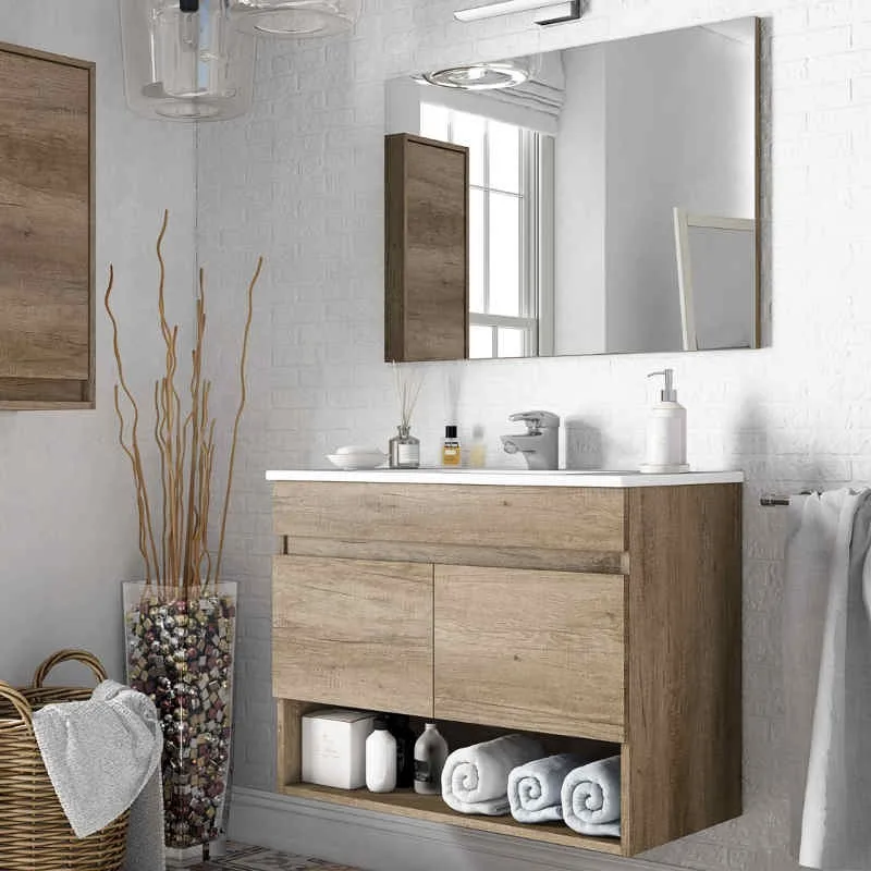radioactividad blanco lechoso Ambiguo Muebles de baño con lavabo y espejo y columna almacenaje, mueble de baño  con lavabo y columna de baño, muebles para el hogar - AliExpress