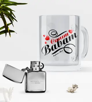 

Personalized Dear Dad Glass Mug Cup Gasoline Lighter Seti-7