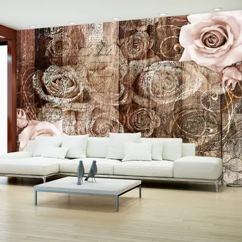 

Wall mural-Old Wood & Roses - 100x70 cm