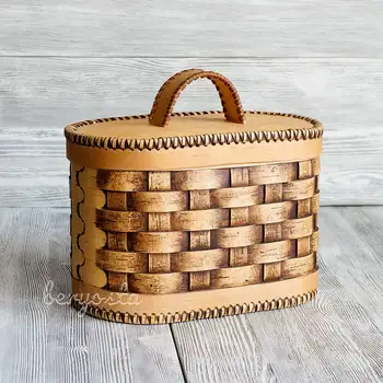 

Bread box made of birch bark "Wicker" Oval. Birch bread box handmade in Russian rustic style.
