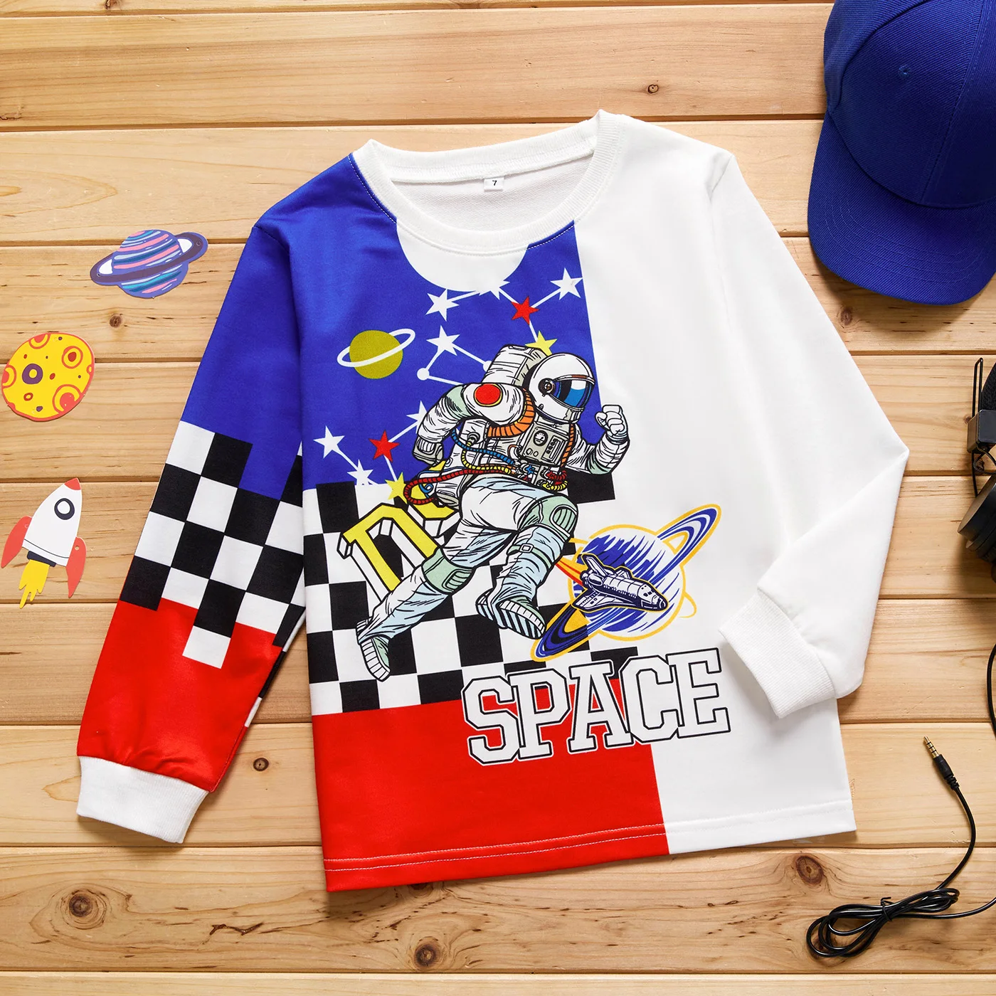 Kid Boy Astronaut Space Print Pullover Sweatshirt