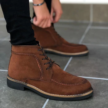 

BA0048 Laced Tan Suede Men 'S Sports Classic Half Ankle Boot. Shoe, boot, van, chaussure, air, para, flip, cover, lace, shoelaces