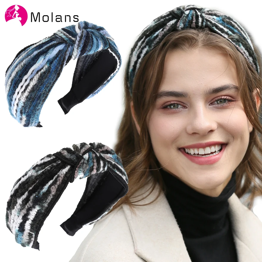 MOLANS разноцветные вязаные повязки с узелком, модные, широкий верх, завязанные кружевом, повязки для волос для женщин, элегантные разноцветные повязки