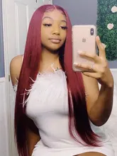 Pelucas de cabello humano con encaje granate frontal, 99J, peluca de cabello humano liso brasileño, parte de encaje, pelo Remy pre-arrancado, Estrella Brillante 180