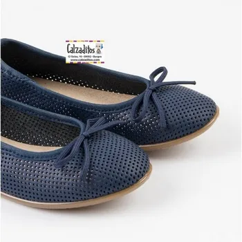 

Flats for girl leather washable minced Navy, Conguitos