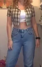 Crop Shirt Button-Up Summer Blouse Ladies Tops Streetwear Plaid Vintage Elegant Women