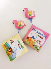 Libro de tela de 8 páginas para bebé, libro de ducha de animales suaves, juguete de cochecito para recién nacido, juguete colgante lavable, juguetes educativos para Aprendizaje Temprano