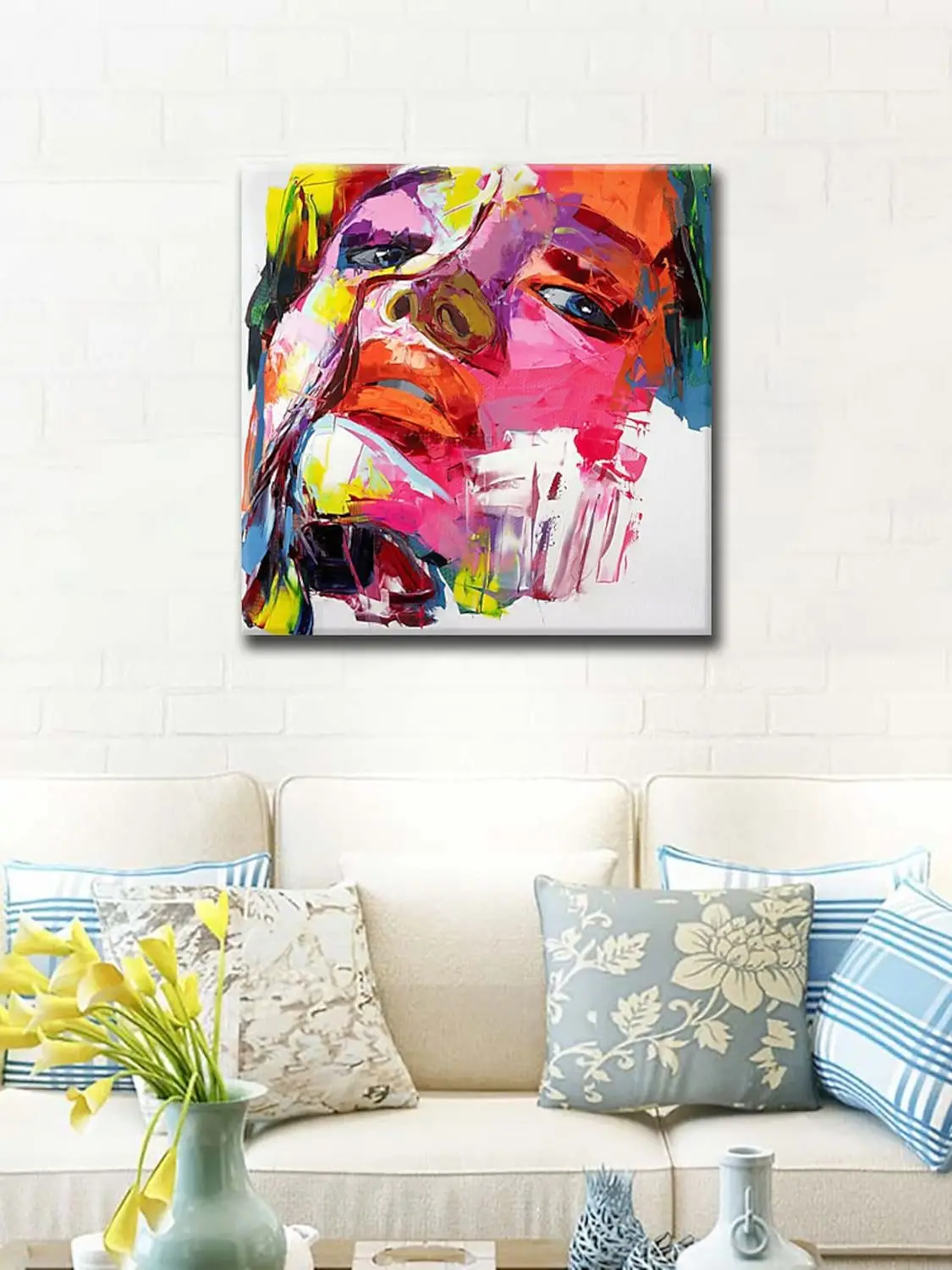 

Portrait Painting Palette Knife Face colorful Francoise Nielly wall art picture for living room heavy texture caudros decoration