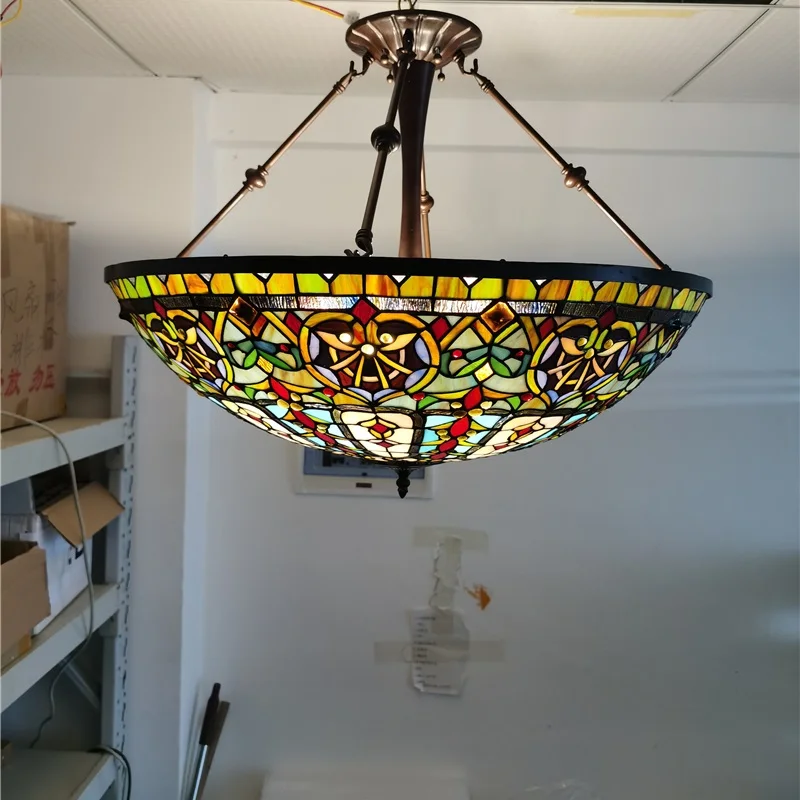 FUMAT Tiffany Palace Style Baroque Antique Pendant Lights Classic Hotel Drop Lamp Living Room Stained Glass Reverse Chandeliers Hanging Lighting Fixture